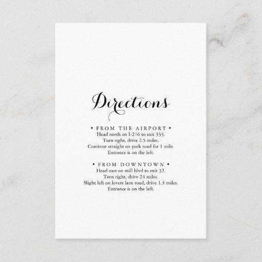 Moderne kalligraphische Hochzeitsrichtungen Begleitkarte (Vorderseite)