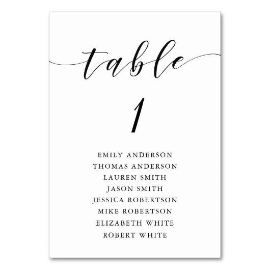 Moderne kalligraphische Hochzeitstabelle Tischnummer (Rückseite)