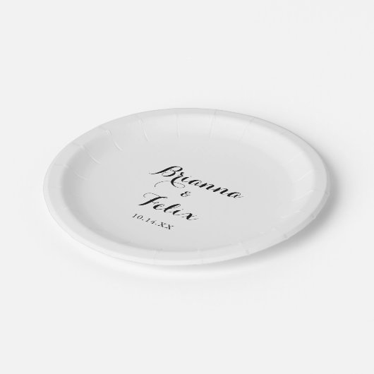 Moderne kalligraphische Hochzeitstorte Pappteller (Schrägansicht)