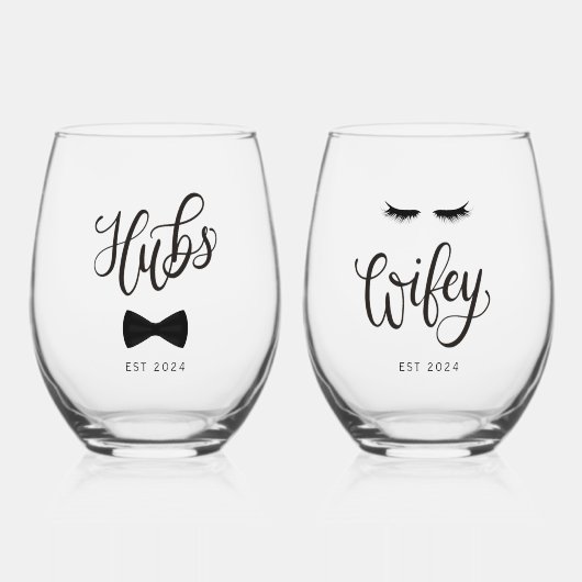 Moderne kalligraphische Hubs Wifey Personalisierte Weinglas Ohne Stiel (Vorderseite)