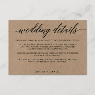 Moderne kalligraphische Kraft Hochzeitdetails Begleitkarte