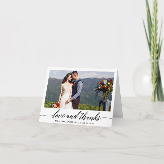 Moderne kalligraphische Liebe dank Hochzeitsnotiz Dankeskarte (Vorderseite)