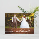 Moderne kalligraphische Liebe dank Holzhochzeit Dankeskarte (Stehend Vorderseite)
