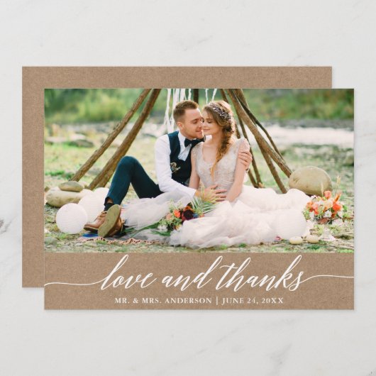Moderne kalligraphische Liebe dank Wedding Kraft Dankeskarte (Vorne/Hinten)