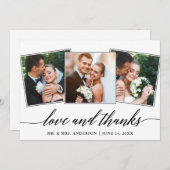 Moderne kalligraphische Liebe und dank 3 Foto Dankeskarte (Vorne/Hinten)