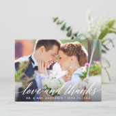 Moderne kalligraphische Liebe und Dank Hochzeit Dankeskarte (Stehend Vorderseite)