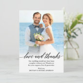 Moderne kalligraphische Liebe und dank Hochzeitsst Dankeskarte (Stehend Vorderseite)