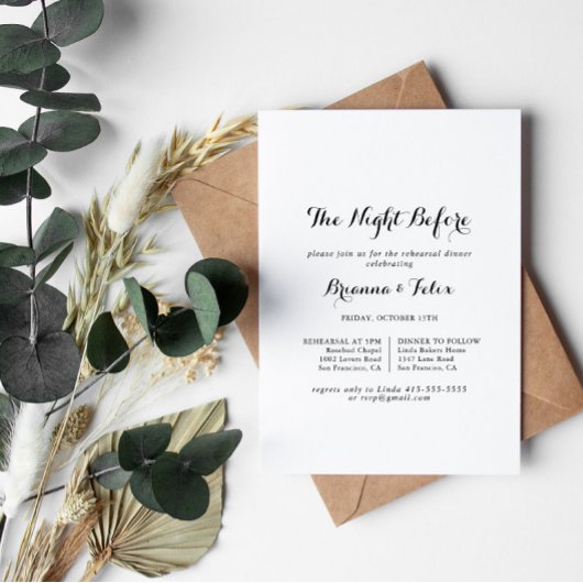 Moderne kalligraphische Nacht vor dem Probe Einladung