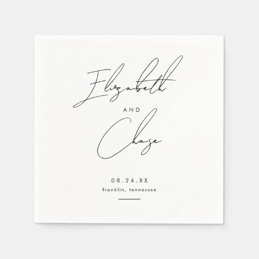 Moderne kalligraphische Namen Stilvolle Hochzeit Serviette (Vorderseite)