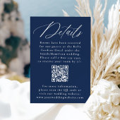 Moderne kalligraphische Navy QR Code Hochzeitdetai Begleitkarte