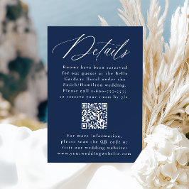 Moderne kalligraphische Navy QR Code Hochzeitdetai Begleitkarte