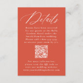 Moderne kalligraphische Orange QR Code Hochzeitdet Begleitkarte (Vorderseite)
