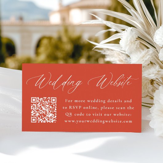 Moderne kalligraphische Orange Wedding Website QR Begleitkarte