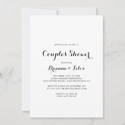 Moderne kalligraphische Paare Dusche Einladung (Vorderseite)