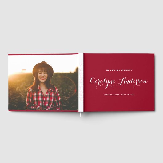 Moderne kalligraphische Rot in Memorial Foto Beerd Gästebuch (Voll)