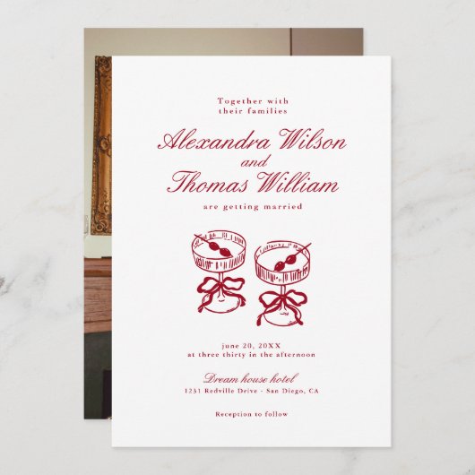 Moderne kalligraphische Rote Hochzeit Einladung (Vorne/Hinten)