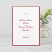 Moderne kalligraphische Rote Hochzeit retten das D Einladung (Stehend Vorderseite)