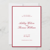 Moderne kalligraphische Rote Hochzeit retten das D Einladung (Vorderseite)