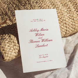 Moderne kalligraphische Rote Hochzeit retten das D Einladung