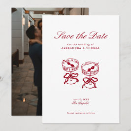 Moderne kalligraphische Rote Hochzeit retten das D Einladung