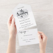 Moderne kalligraphische Schrift Schwarz-Weiß-Hochz All In One Einladung (Abreißen)