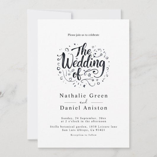 Moderne kalligraphische Schrift Schwarz-Weiß-Hochz Einladung (Vorderseite)