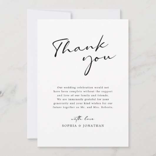 Moderne kalligraphische Schwarz-Weiß-Einfache Hoch Dankeskarte (Vorderseite)