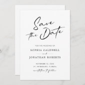 Moderne kalligraphische Schwarz-Weiß-Einfache Hoch Save The Date (Vorne/Hinten)