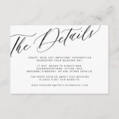 Moderne kalligraphische Schwarz-Weiß-Hochzeitsdeta Begleitkarte (Vorderseite)