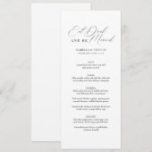 Moderne kalligraphische Schwarz-Weiß-Hochzeitsmenü Programm (Vorne/Hinten)