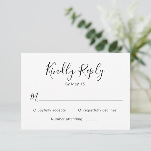 Moderne kalligraphische Script Heart Wedding RSVP  (Stehend Vorderseite)