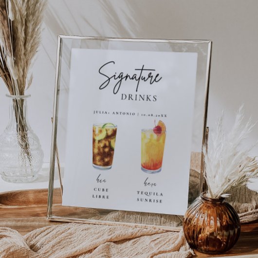 Moderne kalligraphische Signatur Drink Wedding Bar Poster