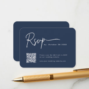 Moderne kalligraphische UAwg Qr Code Navy Blue Wed Begleitkarte