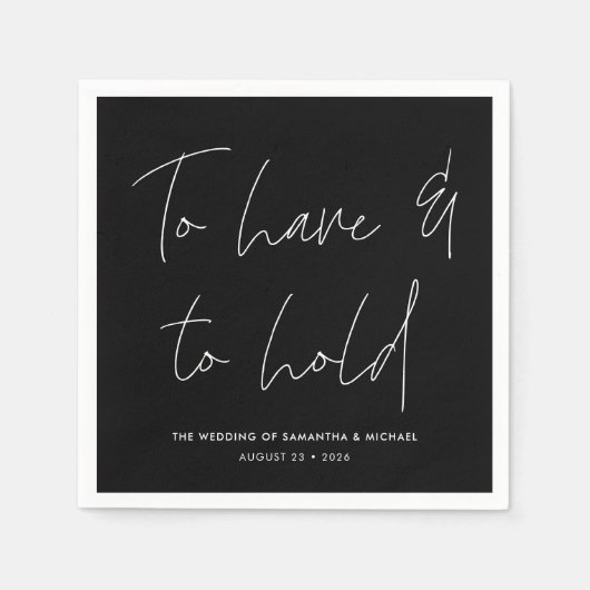 Moderne kalligraphische Vows Black Wedding Serviette (Vorderseite)