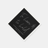 Moderne kalligraphische Vows Black Wedding Serviette (Ecke)
