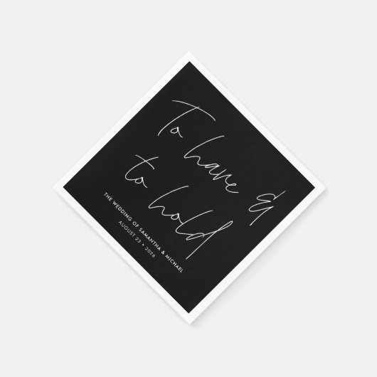 Moderne kalligraphische Vows Black Wedding Serviette (Ecke)