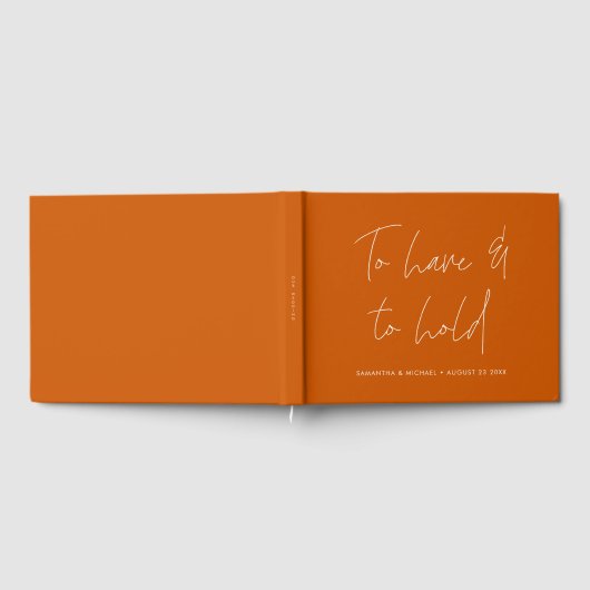 Moderne kalligraphische Vows Burnt Orange Wedding Gästebuch (Voll)