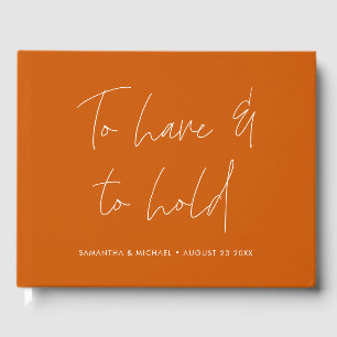 Moderne kalligraphische Vows Burnt Orange Wedding Gästebuch