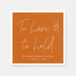 Moderne kalligraphische Vows Burnt Orange Wedding Serviette