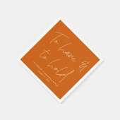 Moderne kalligraphische Vows Burnt Orange Wedding Serviette (Ecke)
