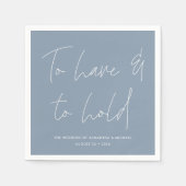 Moderne kalligraphische Vows Dusty Blue Wedding Serviette (Vorderseite)