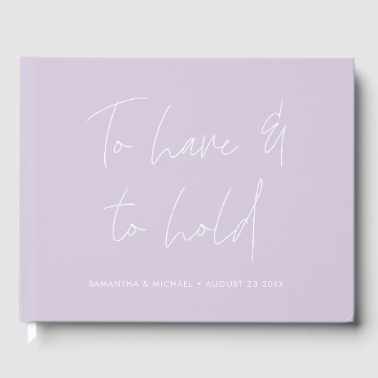 Moderne kalligraphische Vows Lila Hochzeit Gästebuch (Vorderseite)