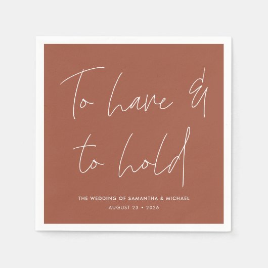 Moderne kalligraphische Vows Terracotta Wedding Serviette (Vorderseite)