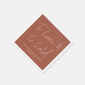 Moderne kalligraphische Vows Terracotta Wedding Serviette (Ecke)