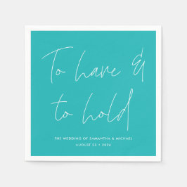 Moderne kalligraphische Vows Türkis Hochzeit Serviette