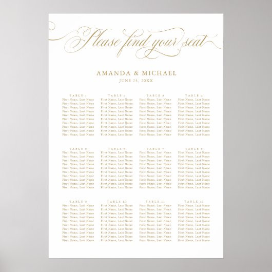 Moderne kalligraphische Zeitlose Goldsickerei Poster (Vorne)