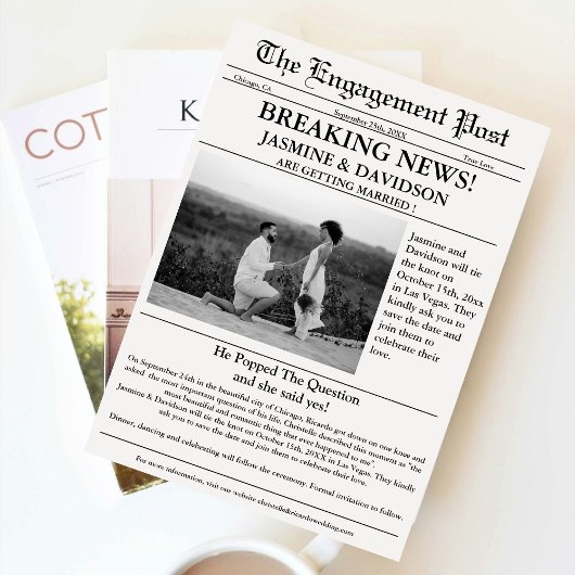 Moderne kalligraphische Zeitung Hochzeit retten da Einladung