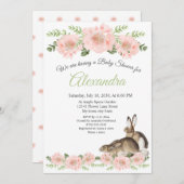 Moderne Kaninchendusche Pink Blumendusche Ankündigung (Vorne/Hinten)