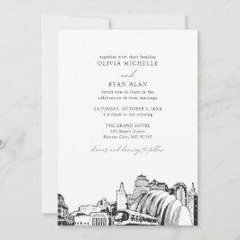 Moderne Kansas City Skyline Black & White Wedding Einladung