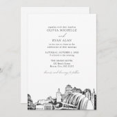 Moderne Kansas City Skyline Black & White Wedding Einladung (Vorne/Hinten)